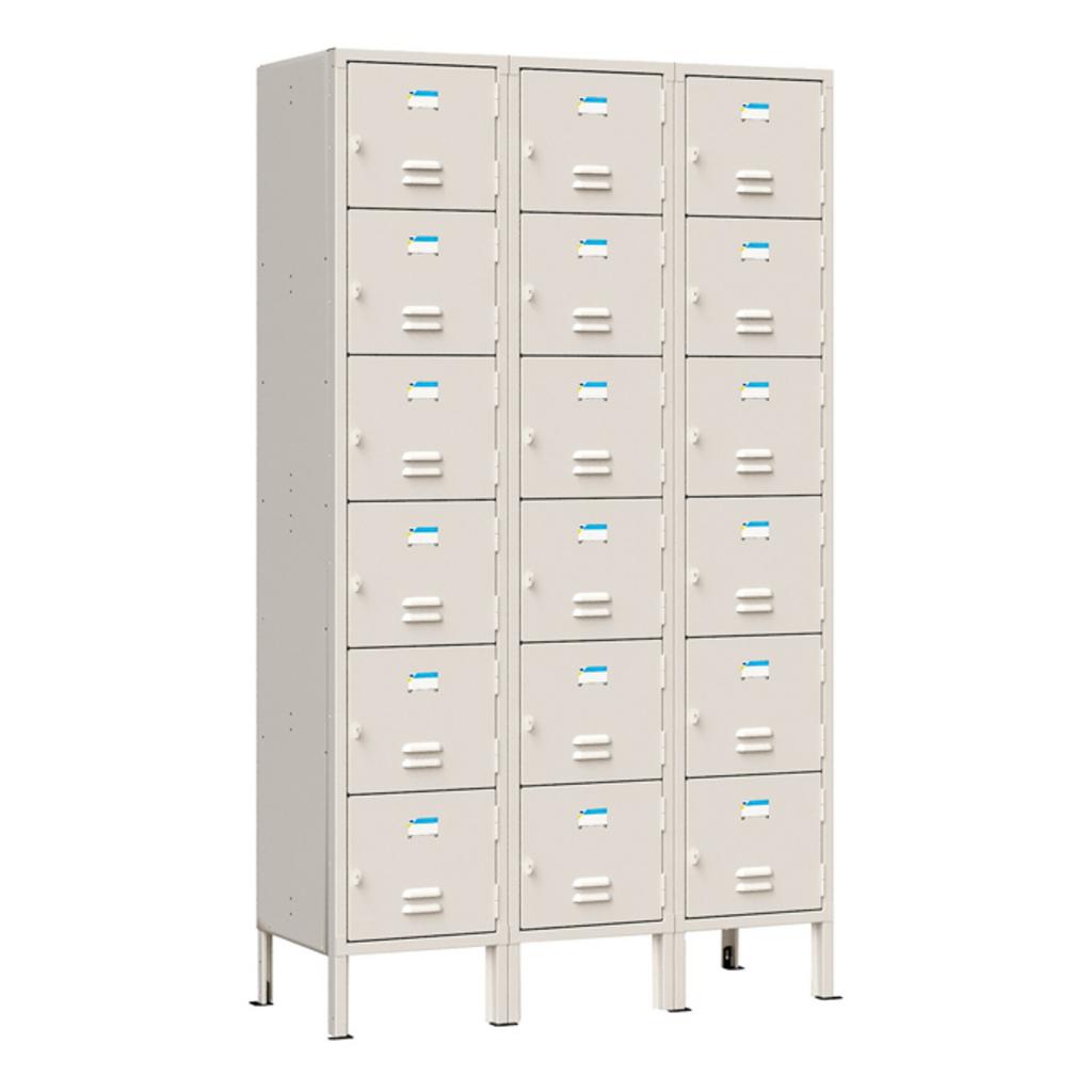 Tủ locker TU996-3K màu trắng ngà kiểu dáng đứng với 18 ngăn cá nhân phòng gym và văn phòng hiện đại