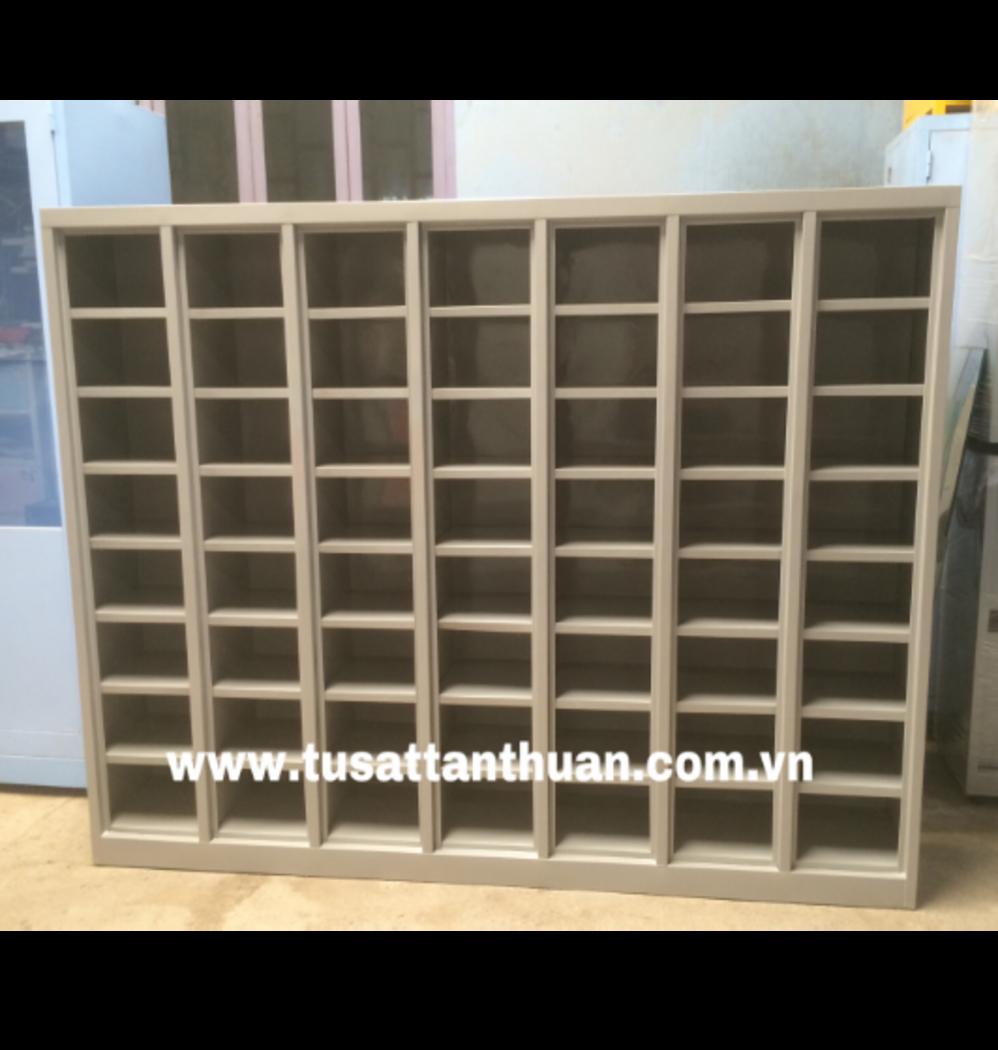 Kệ sắt văn phòng 56 ngăn màu xám, thiết kế 5 tầng với nhiều ngăn phân chia cho tài liệu A4