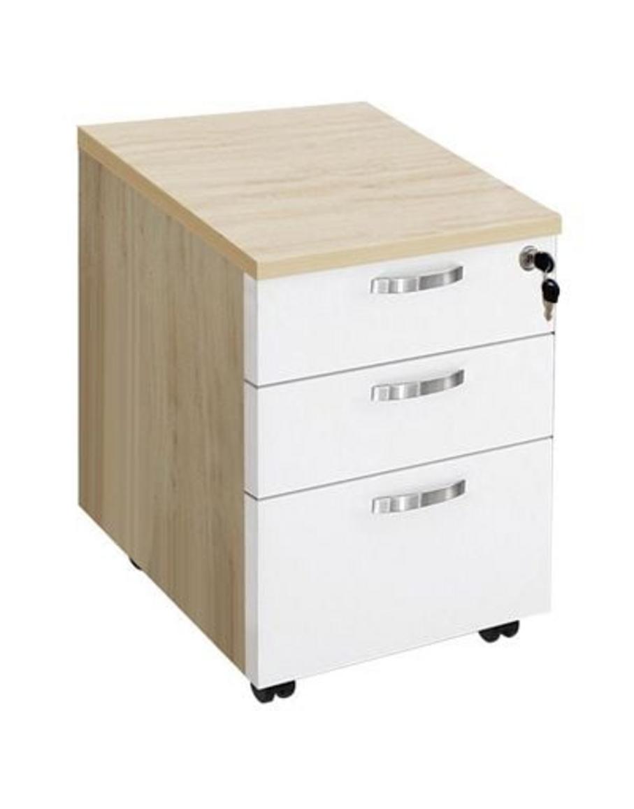 Hình ảnh tổng quan Hộc gỗ HG02C với thiết kế di động, ba ngăn kéo và khóa bảo mật.