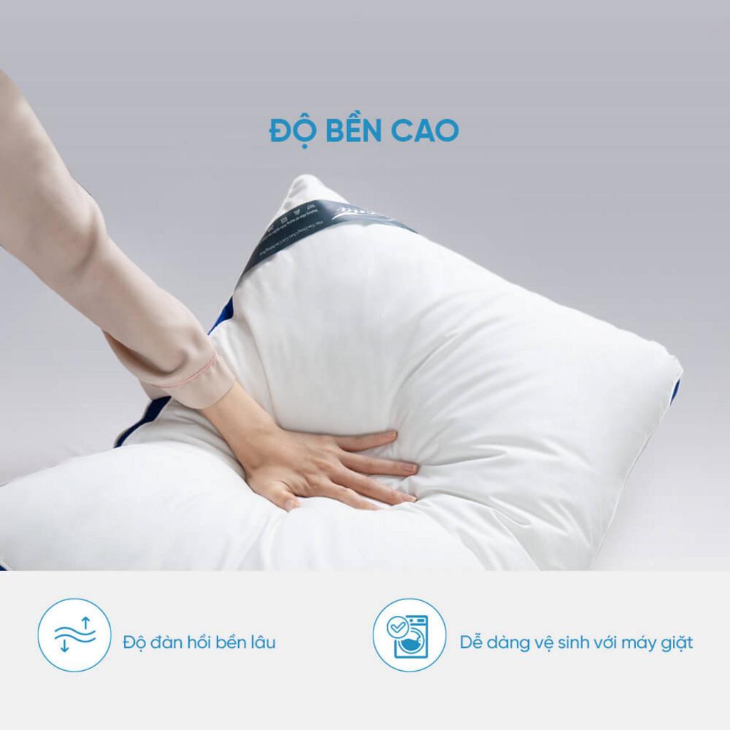 Demo giữ phồng sau giặt — gối phục hồi tốt, sẵn sàng sử dụng.