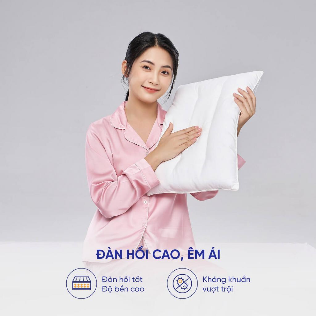 Giặt máy giữ form — ruột gối phục hồi phồng, bền bỉ theo thời gian.