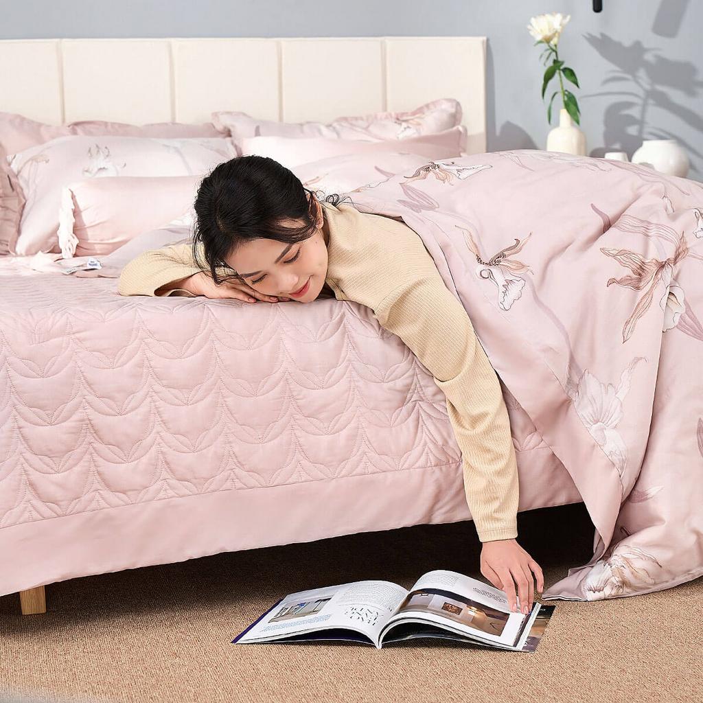 Bộ chăn ga phủ sợi gỗ thiên nhiên Amando Jamila 5 chi tiết LC003