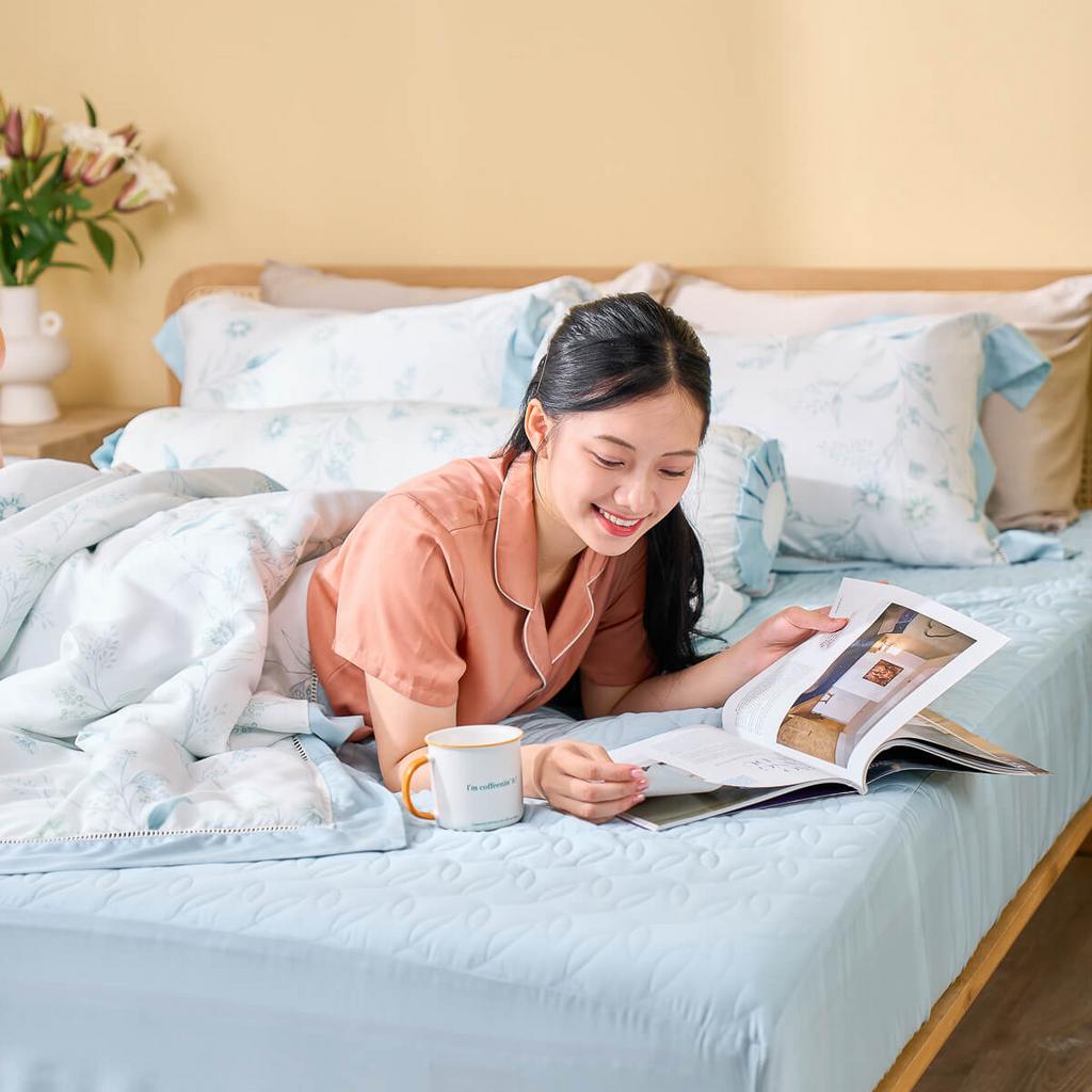 Bộ chăn ga chun sợi gỗ thiên nhiên Amando Jamila 5 chi tiết LC011