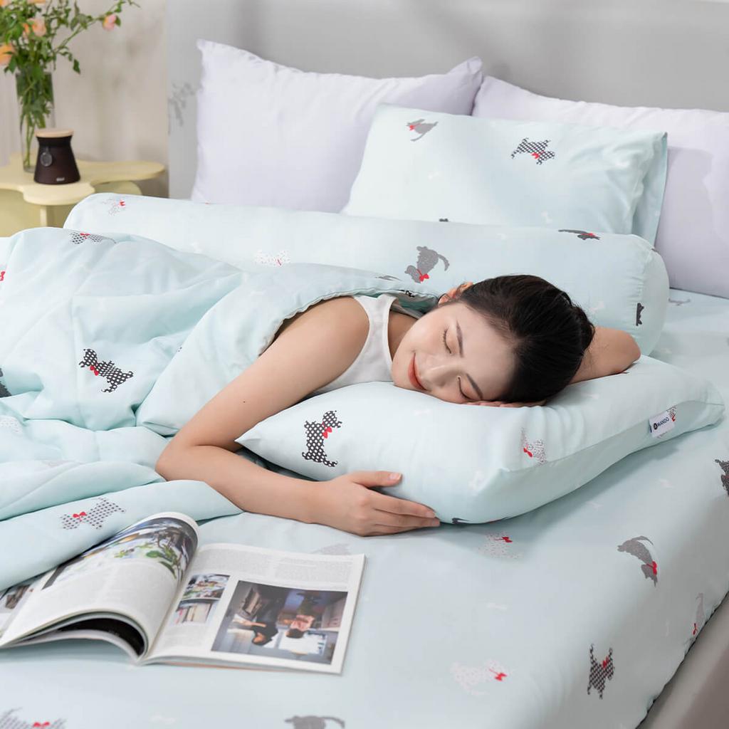 Bộ ga chun tencel Amando Celia TP009 — gam màu pastel tinh tế, mát và mềm mại.
