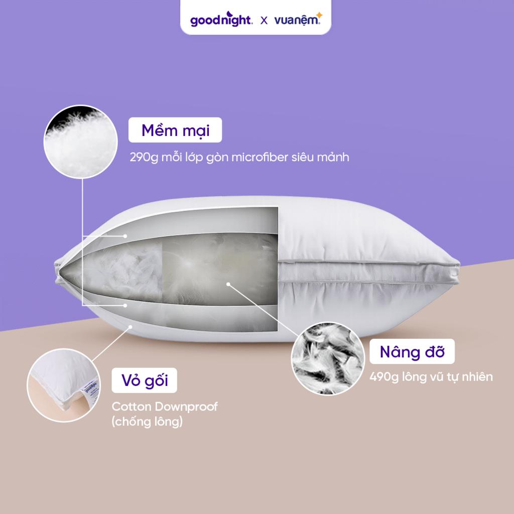 Gối lông vũ tự nhiên Goodnight Flow — êm như mây, phồng tự nhiên.