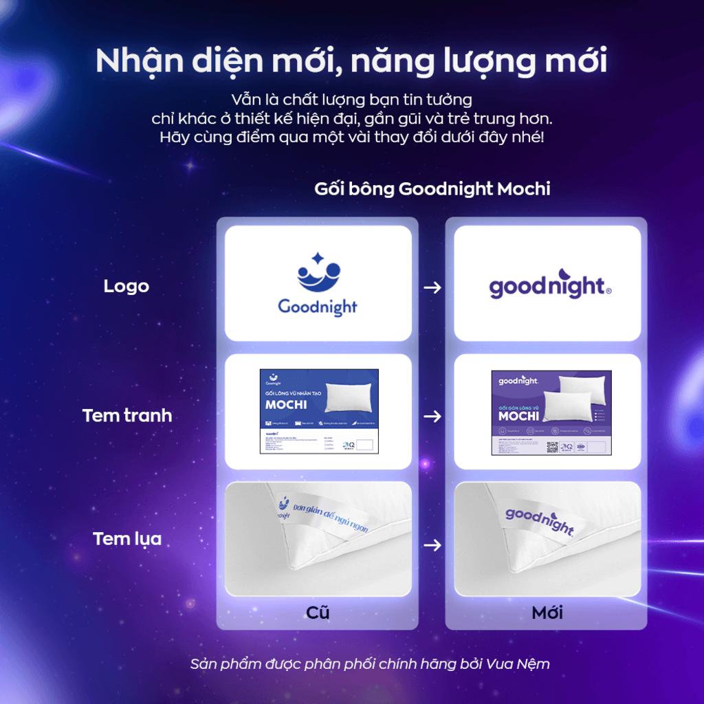 Hero image: Gối Goodnight Mochi trên giường sáng sủa, tôn màu vỏ và đường nét định hình cổ.