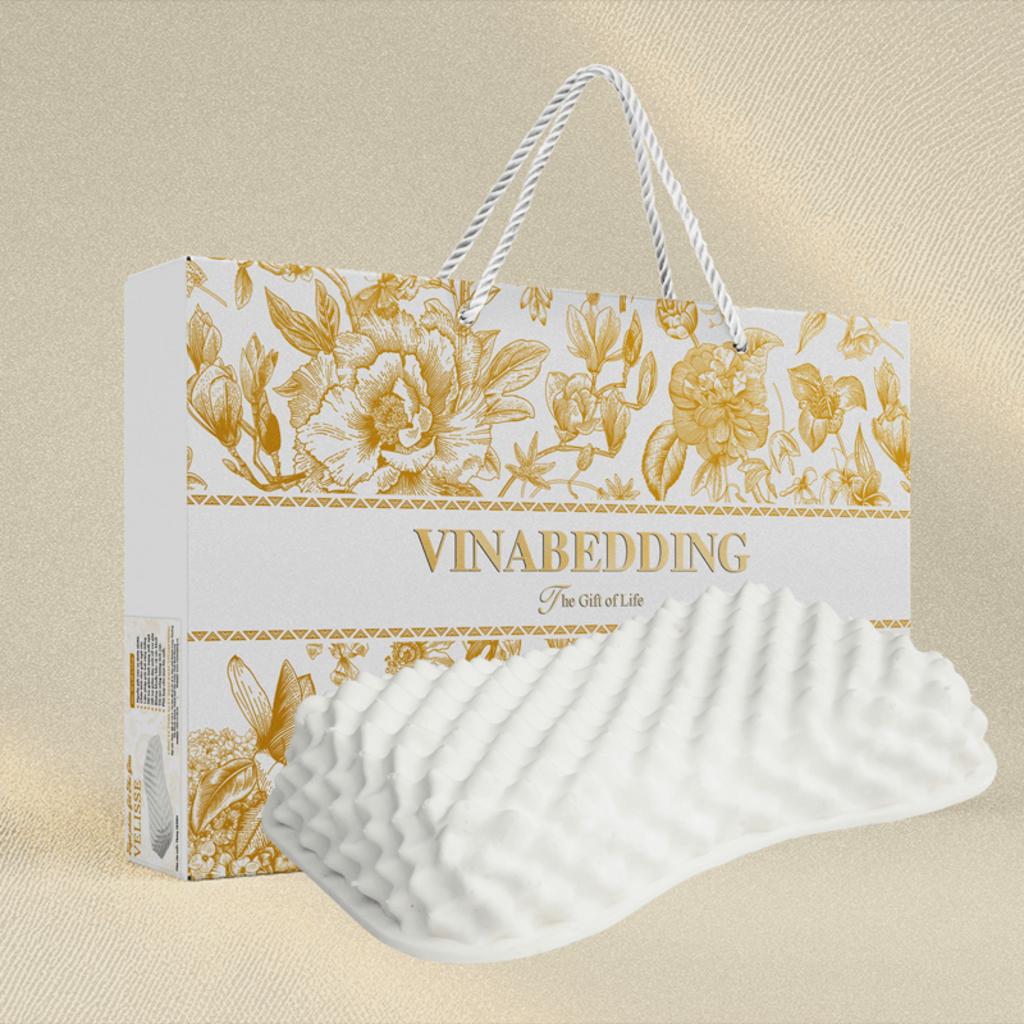Gối cao su Vinabedding Velisse — ôm sát cổ, thoáng khí, phù hợp khí hậu Việt Nam.