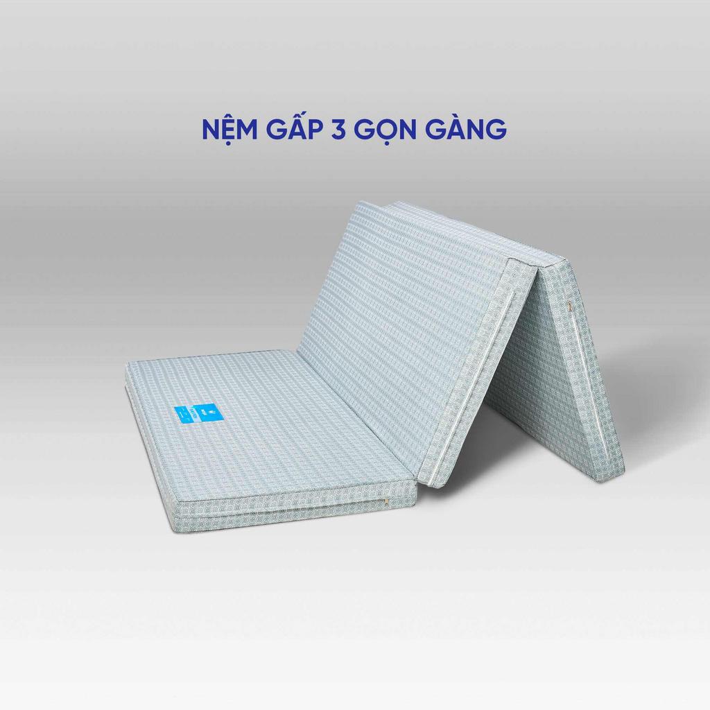 Nệm Wonjun Pure & Fresh: gấp 3 tiện lợi, vỏ cotton thoáng và lõi bông ép nâng đỡ cột sống.