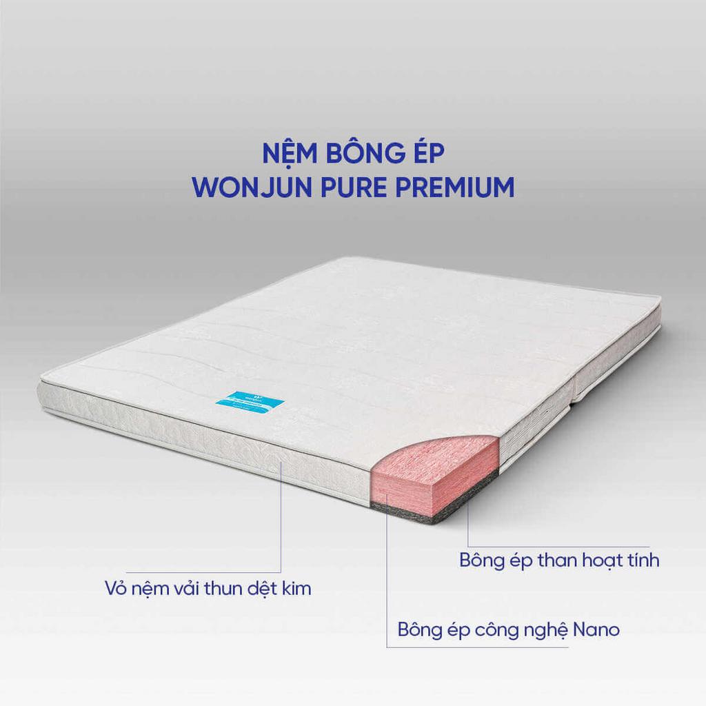 Nệm Wonjun Pure Premium 12cm gấp 2 — nâng đỡ vững chắc, phù hợp phòng nhỏ.