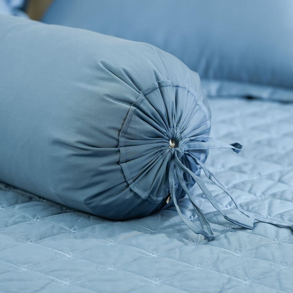 Bộ ga chun chăn chần Amando thêu cotton satin màu xanh