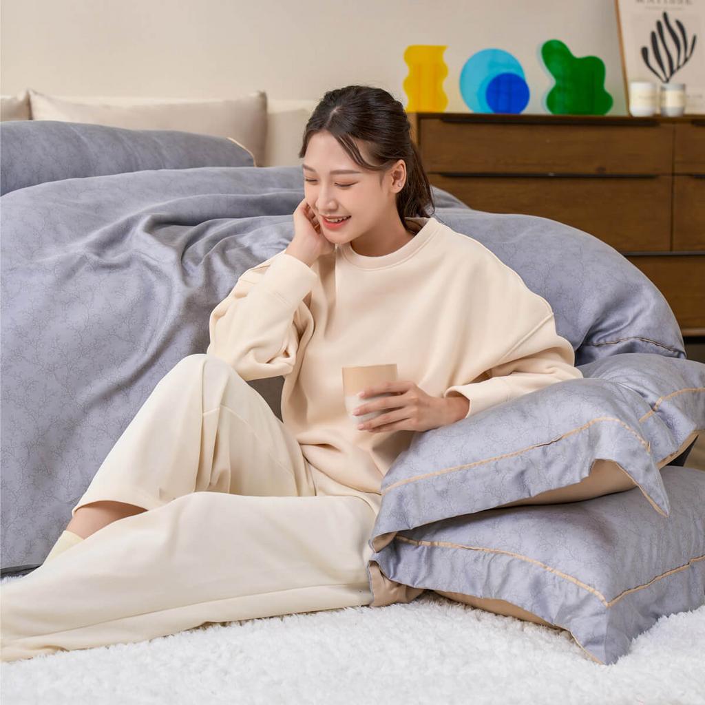 Bộ chăn ga phủ chần Lụa Tencel cao cấp Amando Élan 5 chi tiết TC003
