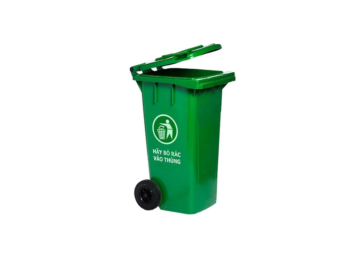 Thùng rác 120 lít nắp kín TR478 — bền với HDPE, nắp đóng kín ngăn mùi, bánh xe dễ di chuyển.