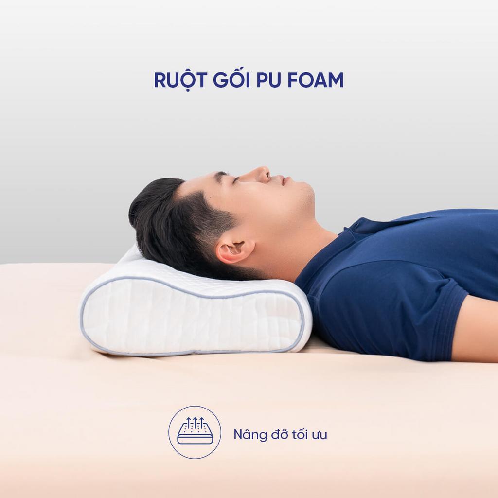 Vỏ tháo rời bằng vải thun kết hợp lưới thoáng — dễ giặt, thoáng khí.