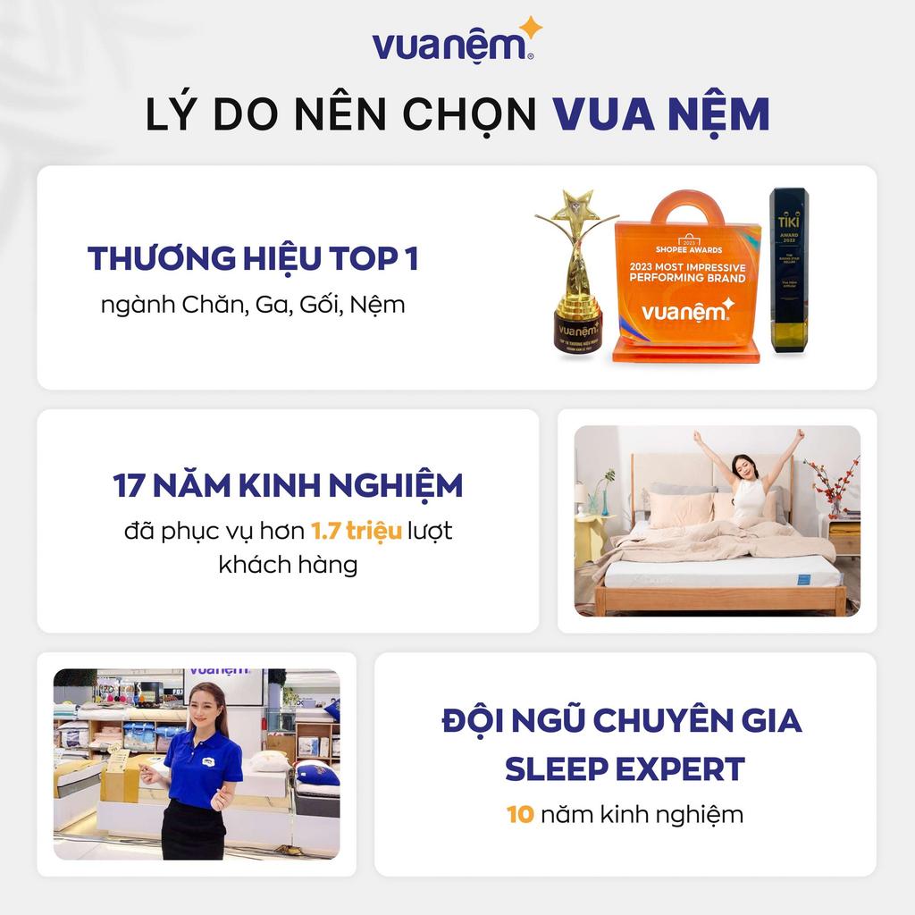 Vỏ cotton mật độ cao (60x60 / 140x140) — mịn, thoáng khí.