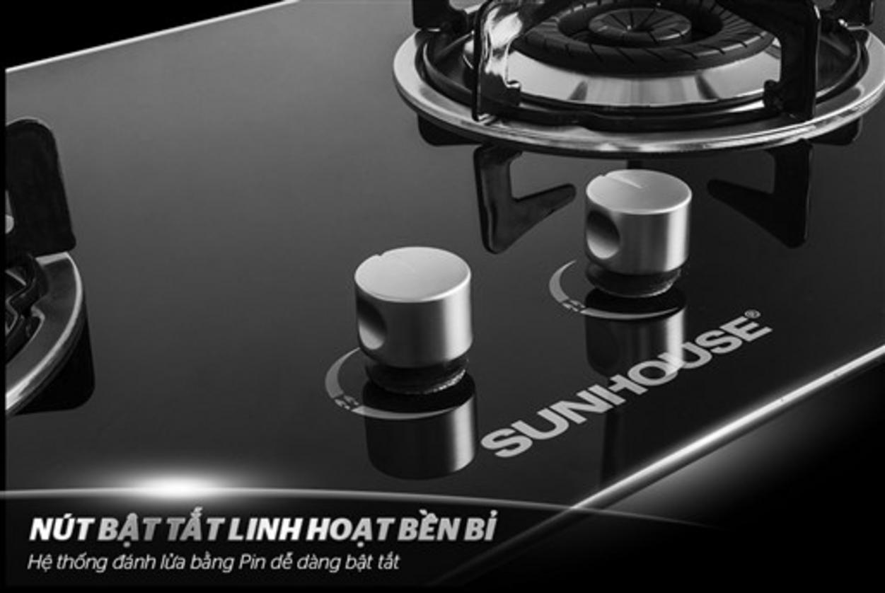BẾP GAS ÂM KÍNH SUNHOUSE SHB6636 — Mặt kính 8mm, ngắt gas tự động, đầu đốt đồng tiết kiệm.