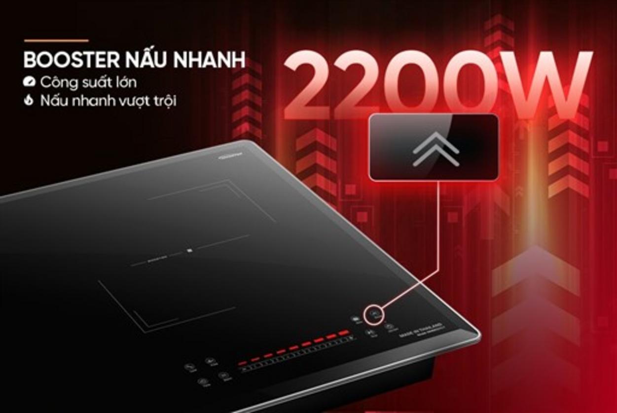 Slider control & chế độ Booster — nấu nhanh, điều chỉnh chính xác.