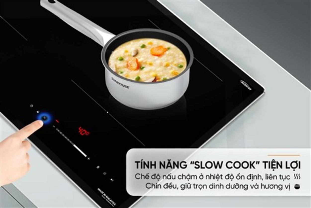 Bếp đôi Sunhouse MMB588-PLUS — nấu nhanh với Booster, tiết kiệm điện nhờ Inverter, mặt kính Ultra Vitro Ceramic.