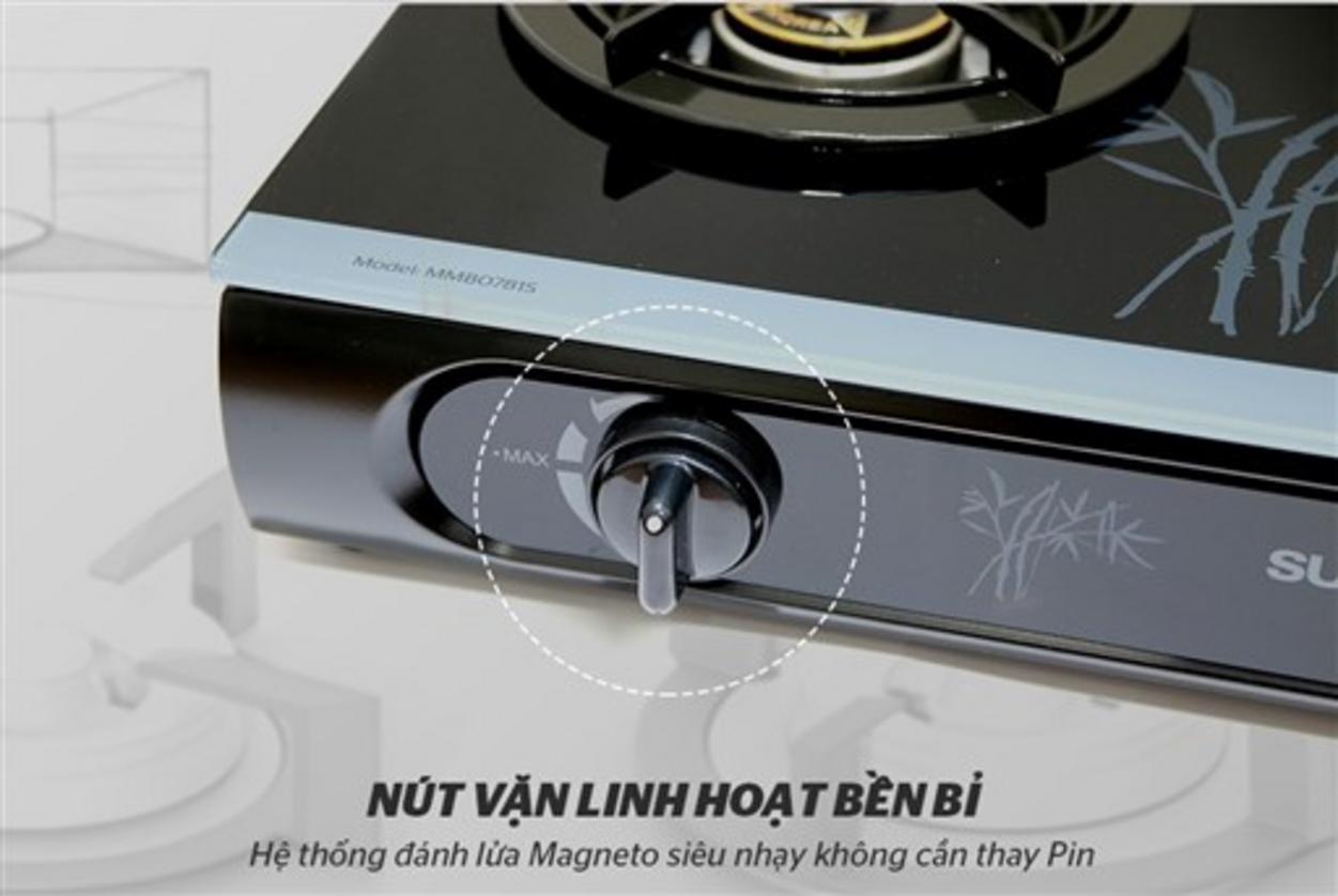 Hero image: Bếp gas dương kính Sunhouse Mama MMB0781S đặt trên quầy bếp hiện đại.
