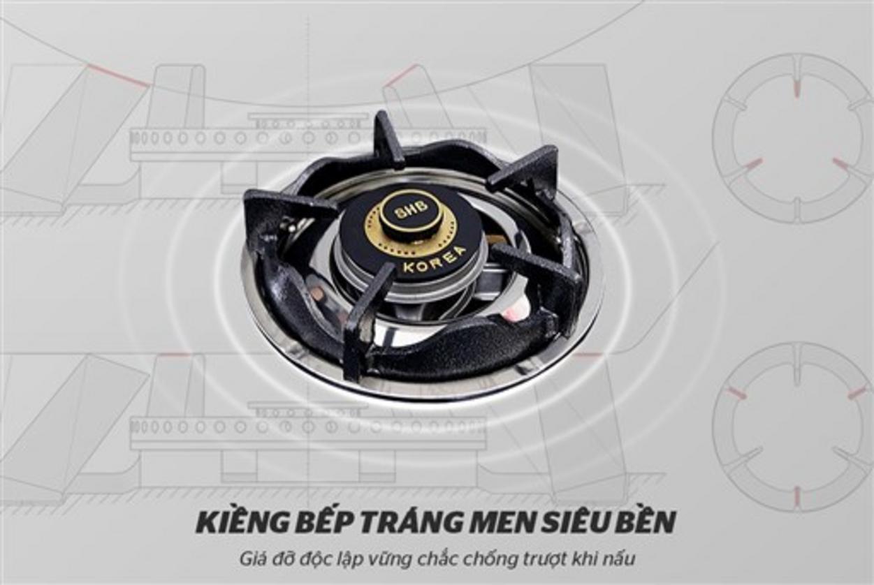 Hero image: Bếp gas Sunhouse MMBB0787B đặt trên mặt bếp hiện đại — phô diễn mặt kính 7mm và đầu đốt đồng.