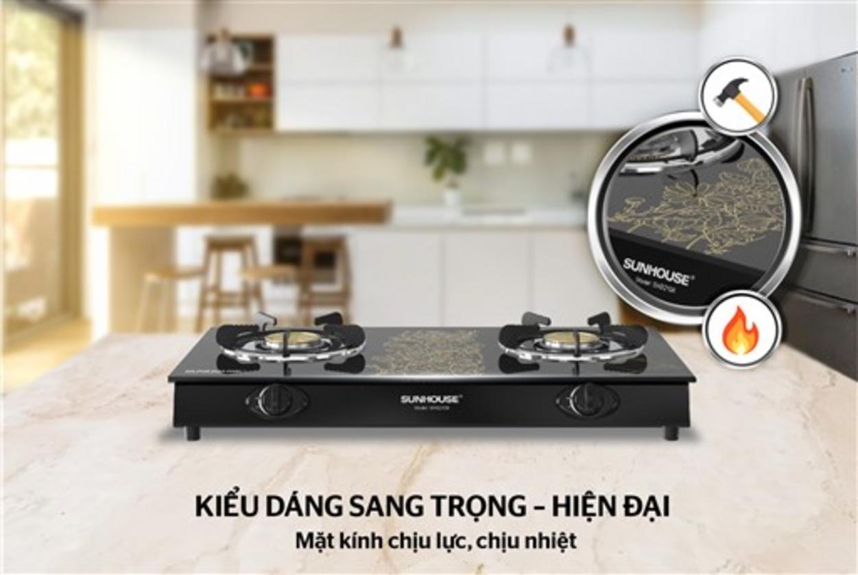 BẾP GAS DƯƠNG KÍNH SUNHOUSE SHB2106 - bếp đôi sang trọng, dễ lau chùi và tiết kiệm gas.