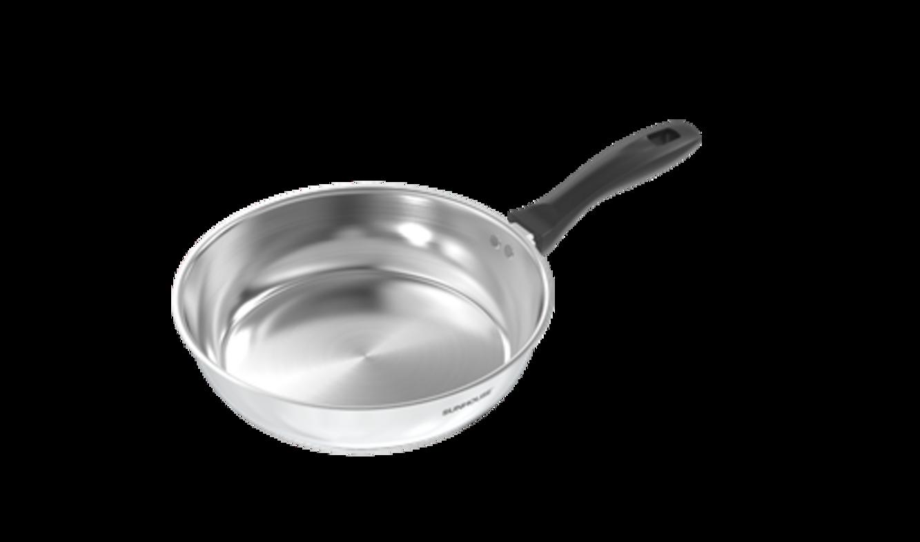 Hero: Chảo Inox IN26M3 — đáy phẳng, tay cầm Bakelite, phù hợp bếp từ.