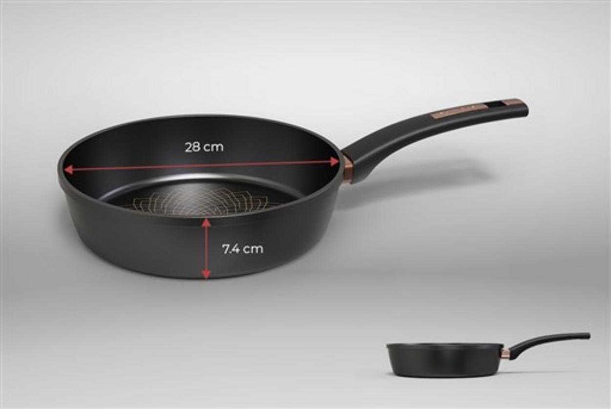 CHẢO ULTRA TITANIUM ST28B – 28cm, tay cầm mạ vàng, đáy từ Inox 430
