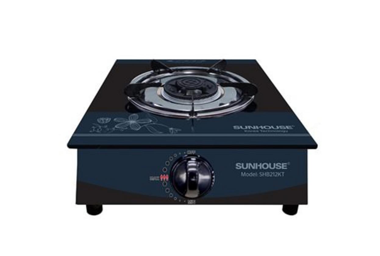 Bếp gas dương đơn SUNHOUSE SHB212KT — mặt kính sáng, đầu đốt đồng bền, phù hợp không gian nhỏ.