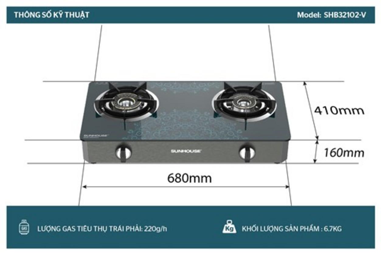 BẾP GAS DƯƠNG KÍNH SUNHOUSE SHB32102-V — Bếp đôi tiêu chuẩn cho gia đình Việt.