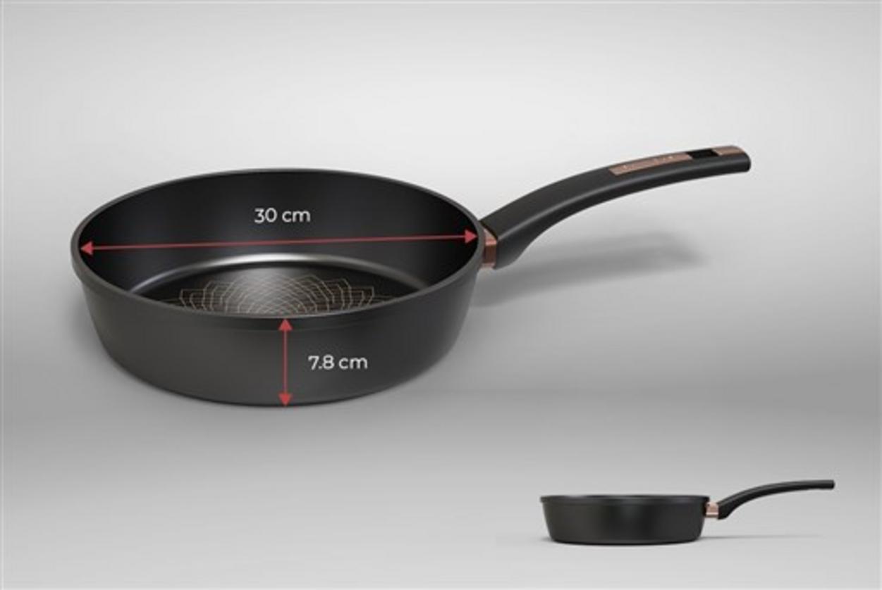 Chảo Sunhouse ST30B 30cm — Ultra Titanium, đáy từ, tay cầm mạ vàng