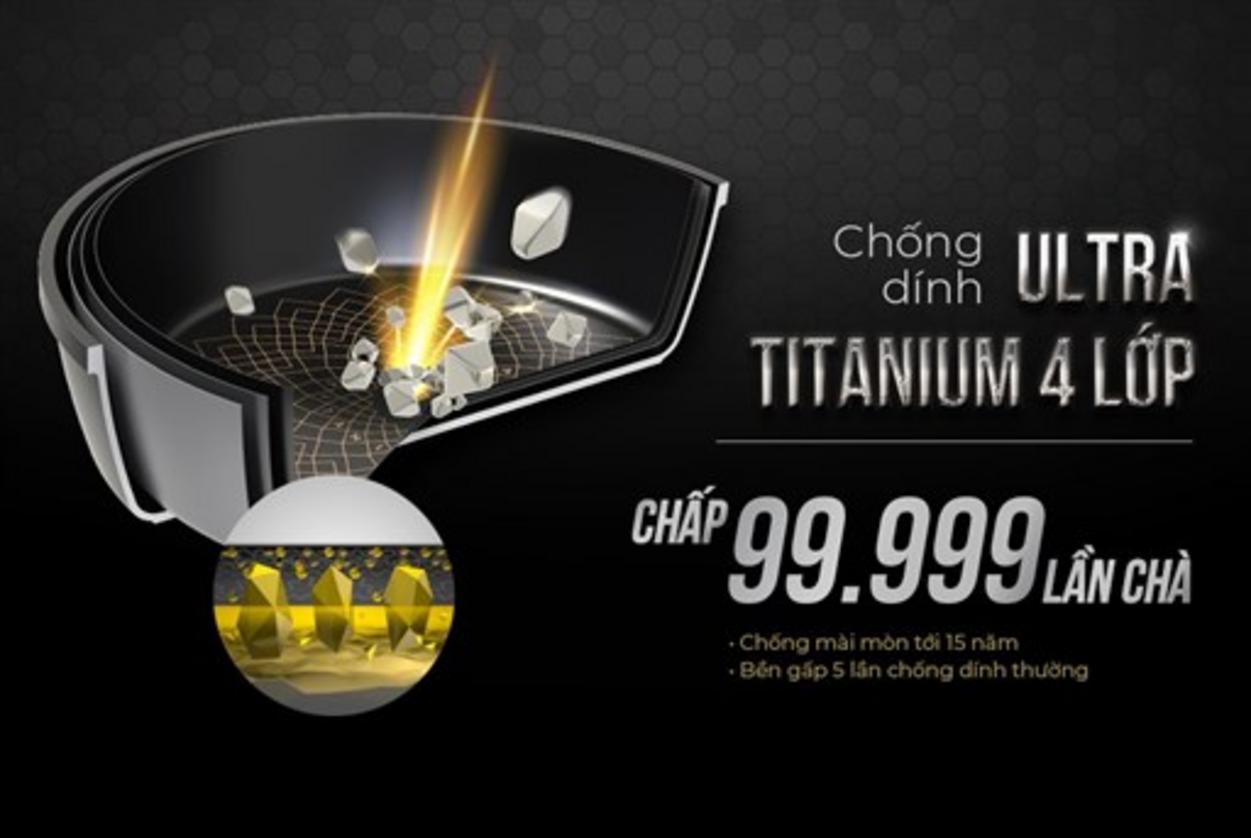 Chảo Sunhouse ST30B 30cm — Ultra Titanium, đáy từ, tay cầm mạ vàng