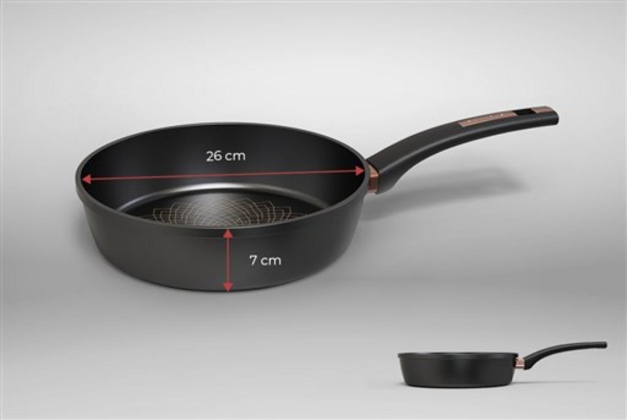 Chảo Sunhouse ST26B (26cm) — vẻ ngoài sang trọng, lòng chảo họa tiết hoa Thược Dược.