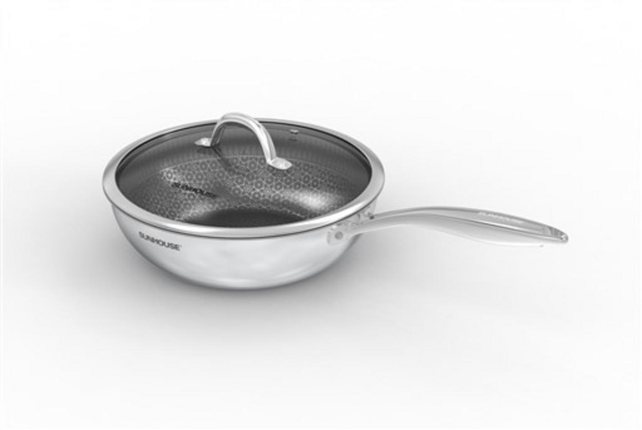 Lớp chống dính Hybrid vân đa chiều — ít dầu, chống trầy và bền lâu.