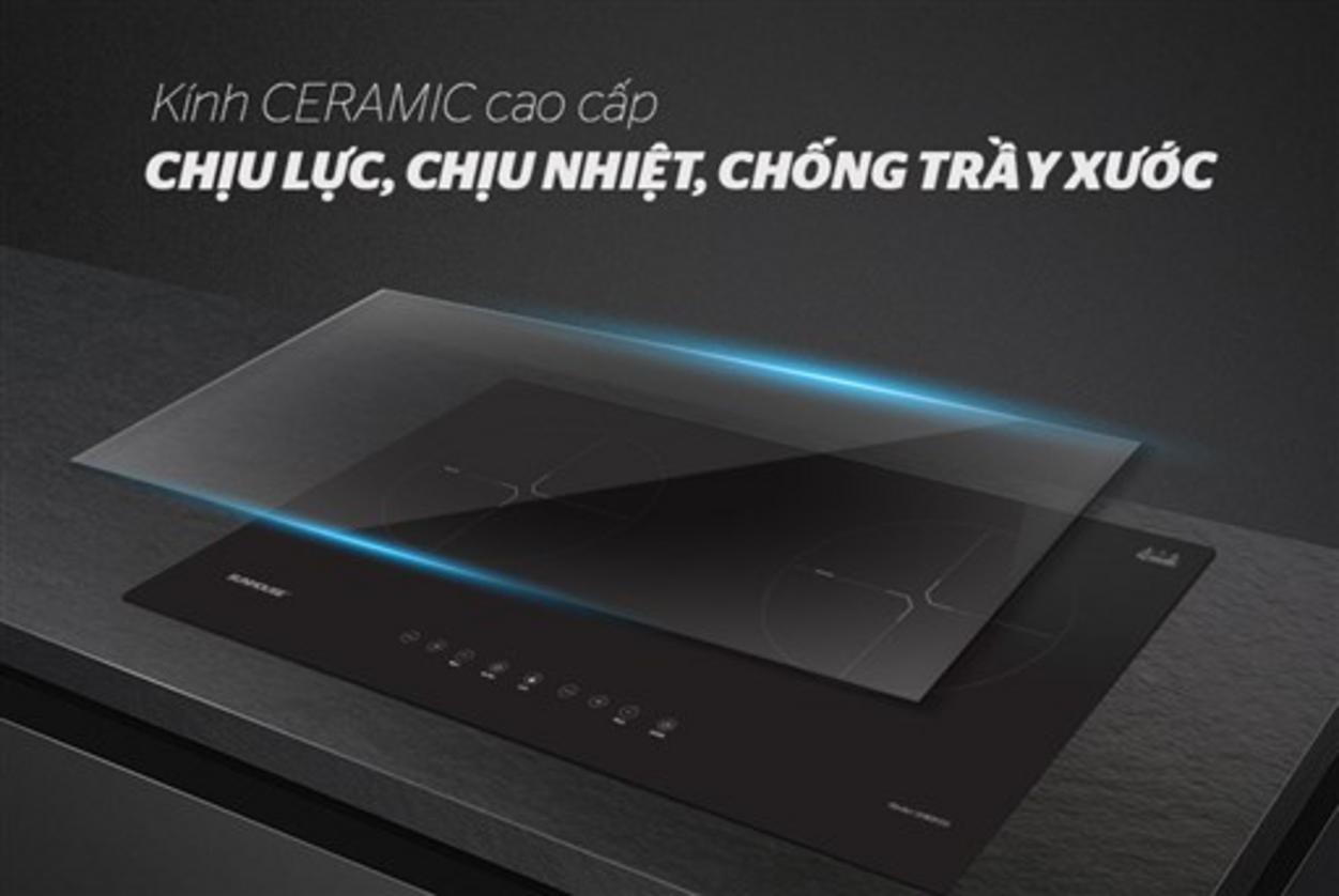 Mặt kính Ceramic 4mm — bền, chịu nhiệt, dễ lau chùi.