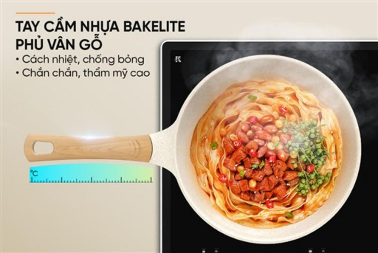 Nhôm đúc nguyên khối + đáy Inox 430: truyền nhiệt nhanh, dùng cho bếp từ.