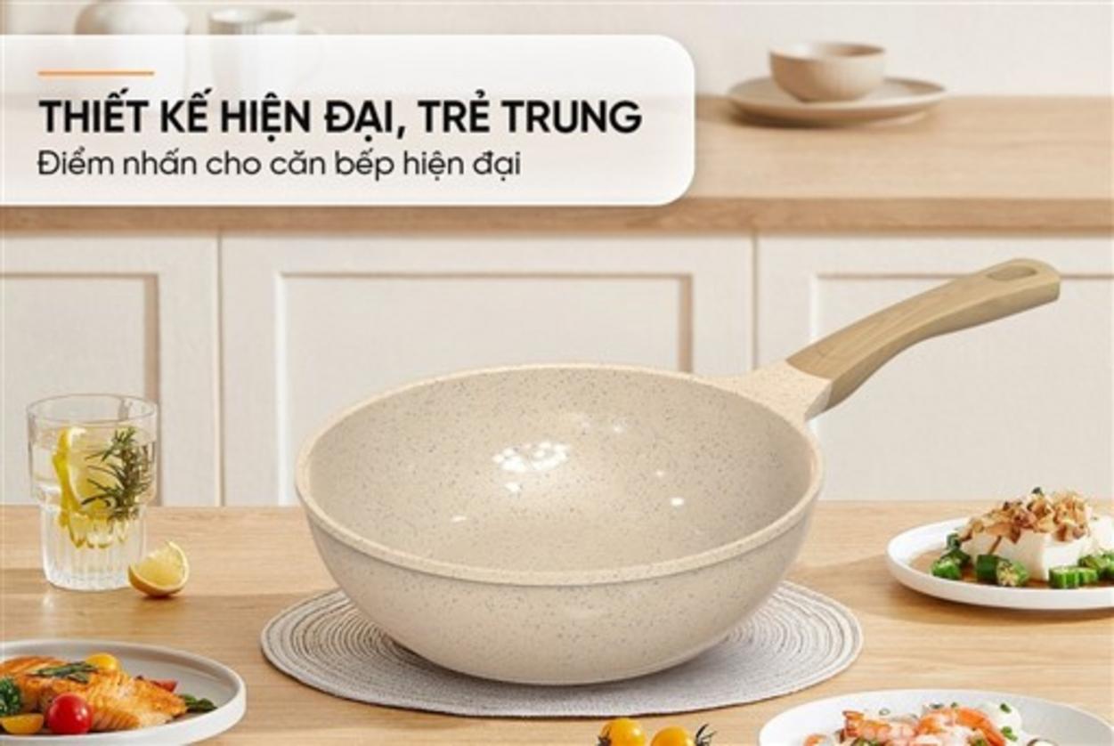 Chảo phủ sứ Sunhouse SBDS28MC (28cm) — sâu lòng, dùng mọi bếp, chống dính an toàn.