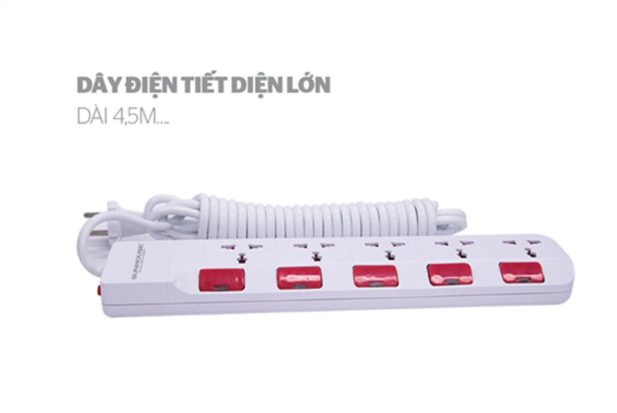 Ổ cắm SUNHOUSE SHE-OC1-5RD — an toàn cho gia đình, dây dài linh hoạt.