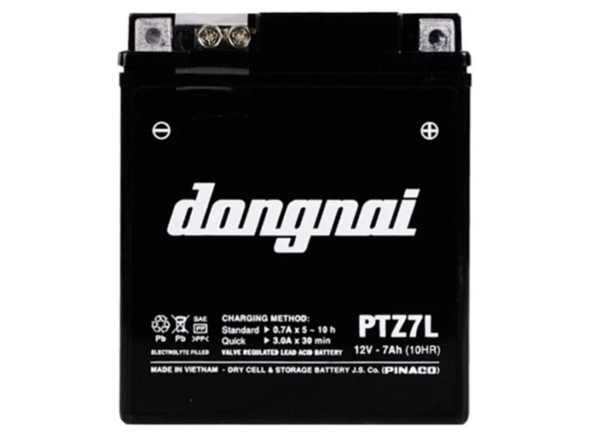 Ắc quy Đồng Nai PTZ7L (12V - 7Ah) — gọn nhẹ, khởi động khỏe, miễn bảo dưỡng.