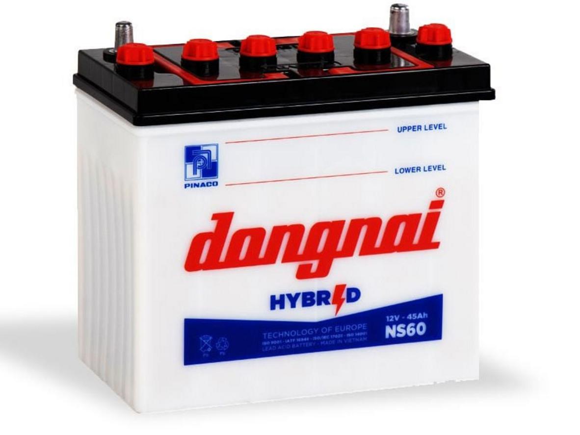 Ảnh thực tế Ắc quy Hybrid Đồng Nai NS60 kèm mắt thần và nhãn PINACO.