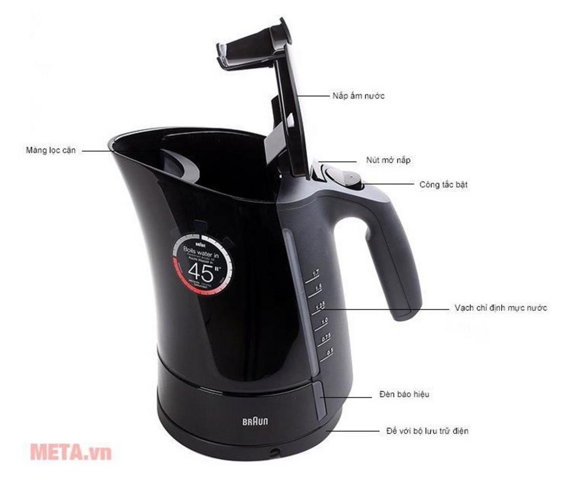 Đun siêu nhanh: 2200W, 45 giây cho 200ml