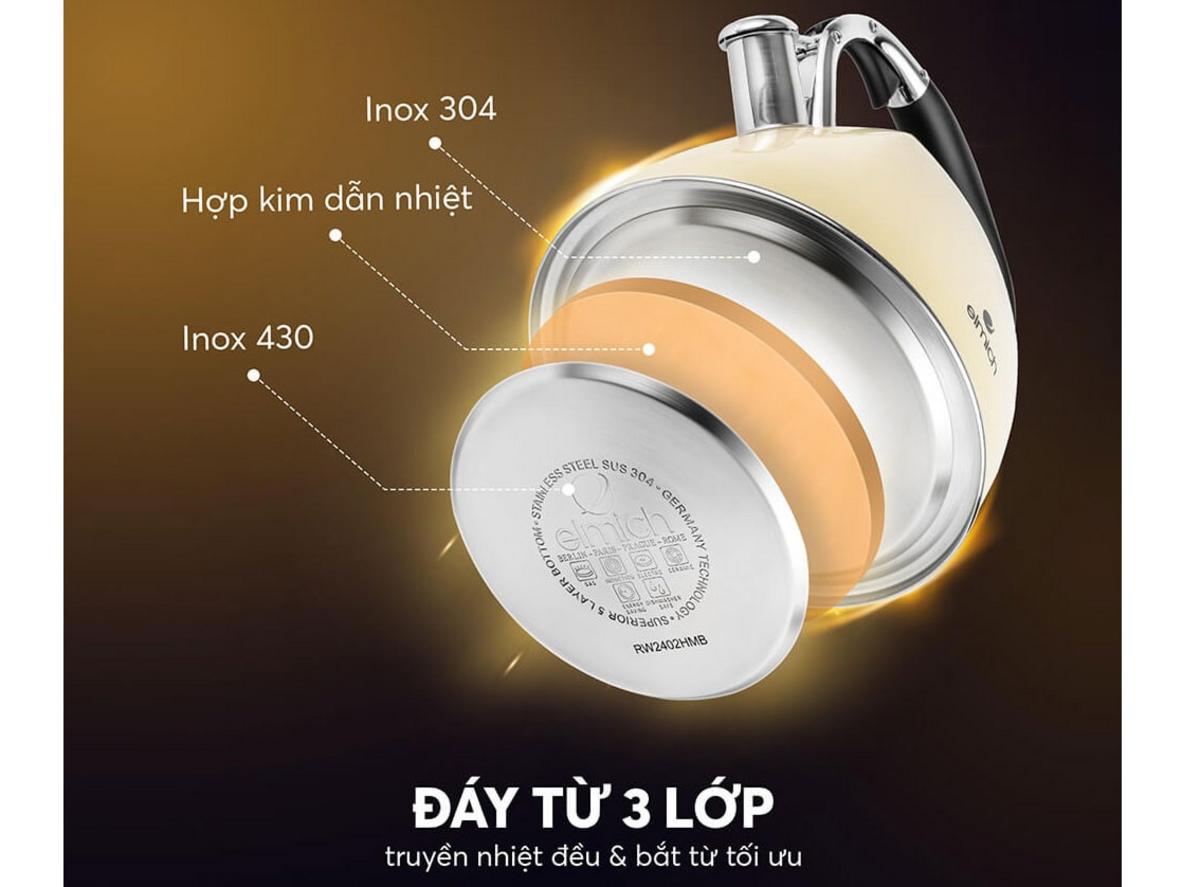 Đáy 3 lớp: truyền nhiệt đều, đun nhanh.
