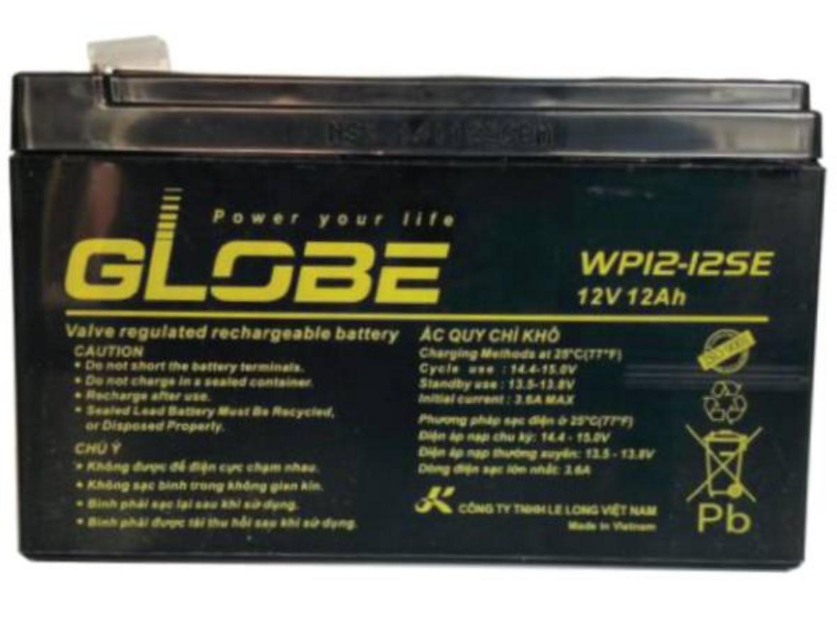 Ảnh sản phẩm: Ắc quy Globe WP12-12SE (12V 12Ah) — nhỏ gọn, lắp dễ dàng.