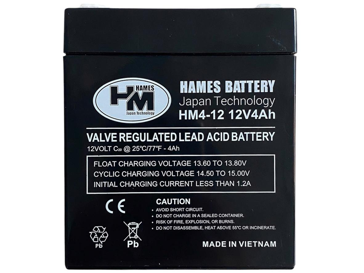 Ảnh thực tế Ắc quy Hames HM4-12 kèm badge 'Chính hãng - Bảo hành 6 tháng'.
