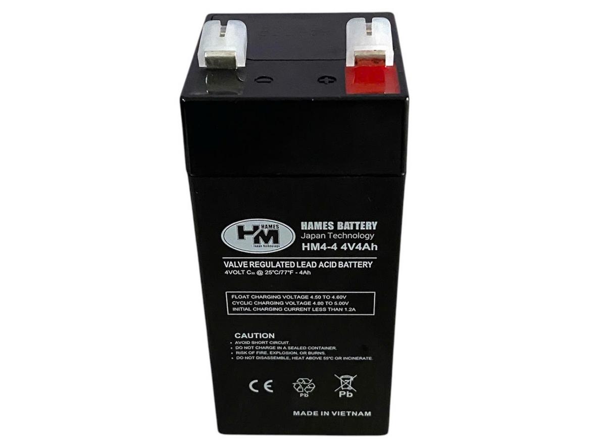 Ắc quy Hames HM4-4 (4V-4Ah) — nhỏ gọn, kín khí, phù hợp cân điện tử.