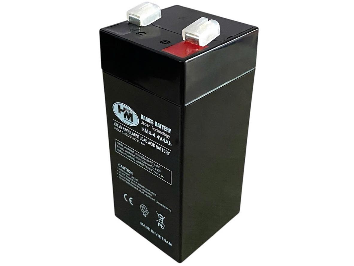 Ắc quy Hames HM4-4 (4V-4Ah) — nhỏ gọn, kín khí, phù hợp cân điện tử.