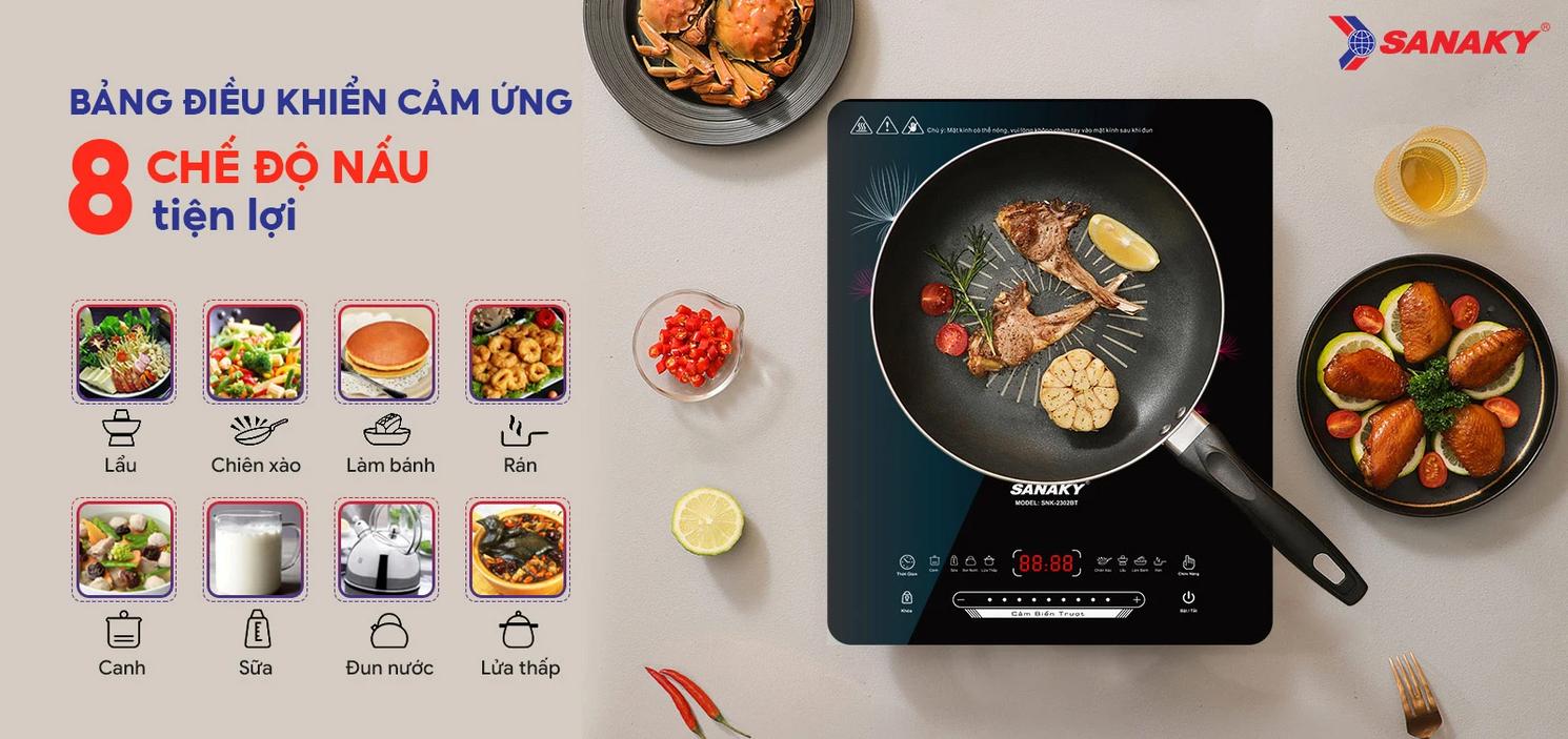 Bếp từ đơn Sanaky SNK-2302BT — nhỏ gọn, đun nhanh, dễ vệ sinh.