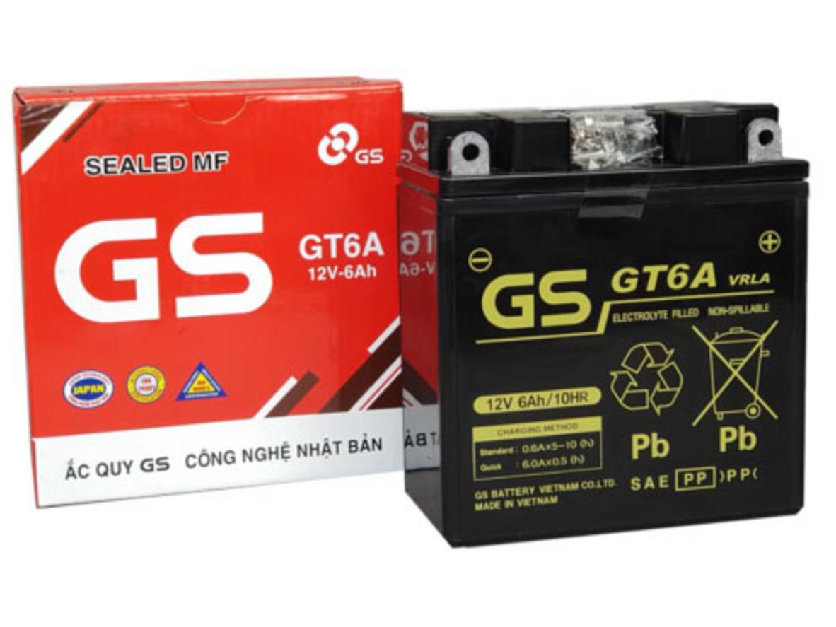 Ảnh thực tế Ắc quy khô GS GT6A — chính hãng, kích thước gọn, phù hợp xe số.