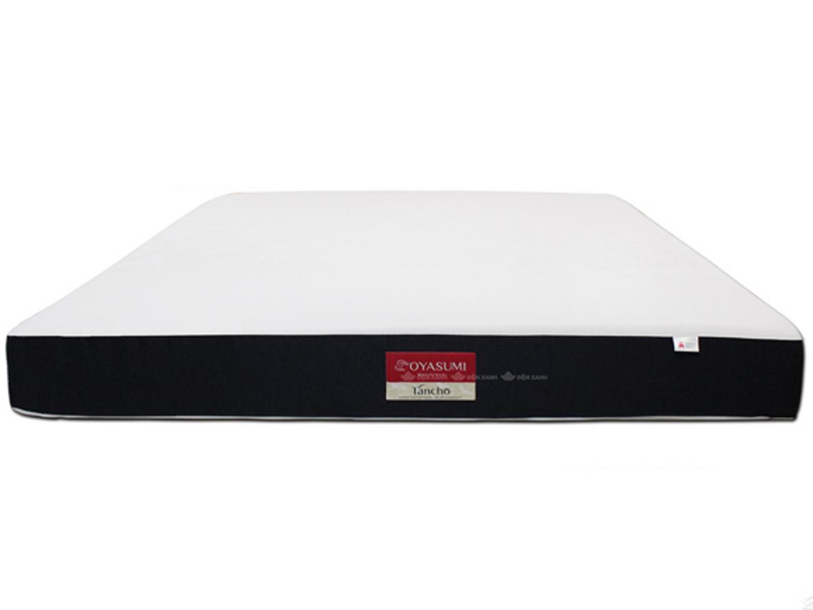 Nệm Oyasumi Tancho 23cm — mát, kháng khuẩn và nâng đỡ; nhìn cận cảnh vải SensICE và cấu trúc đa tầng.