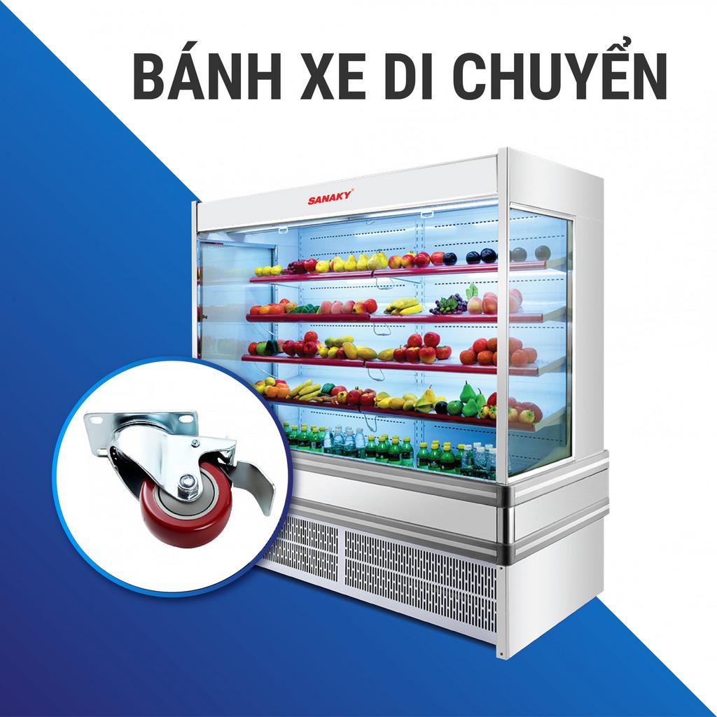Tủ Mát Sanaky VH-25HPS trưng bày rau củ tươi — thiết kế mở, LED và kệ điều chỉnh.