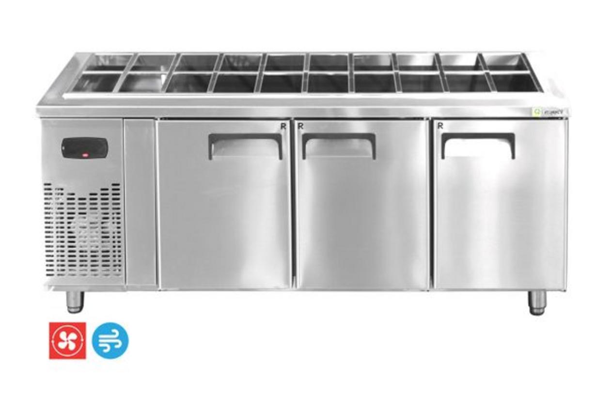 Tủ Bàn Salad HWI-1800SF: đặt ngay tại quầy chế biến, làm lạnh đều không đóng tuyết.