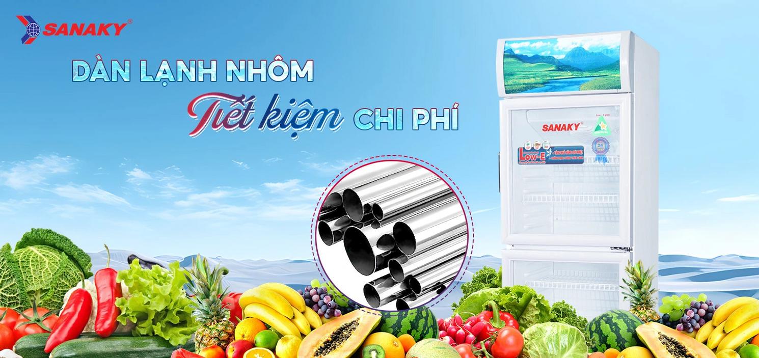 Tủ Mát Sanaky VH-258WL trưng bày bắt mắt — giải pháp 200L cho quán nhỏ.